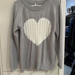 Cozy Gray Sweater with White Heart Design